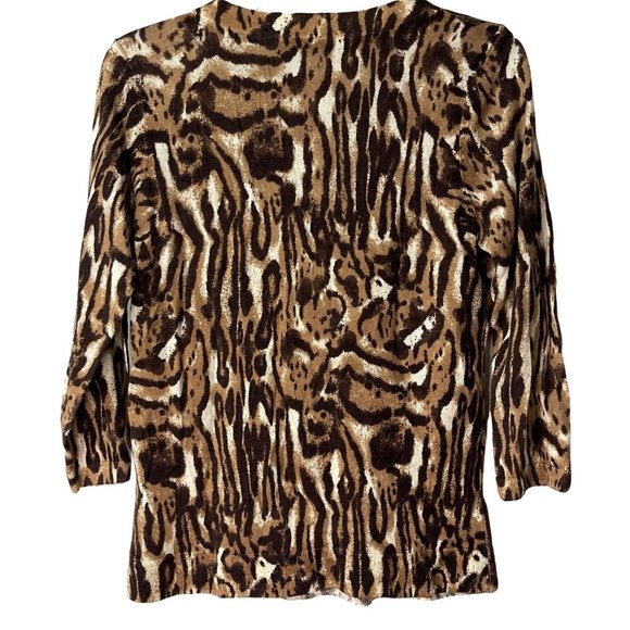 TALBOTS Womens 100% Merino Wool Animal Print 3/4 Sleeves Sweater Top Size L - Picture 2 of 3